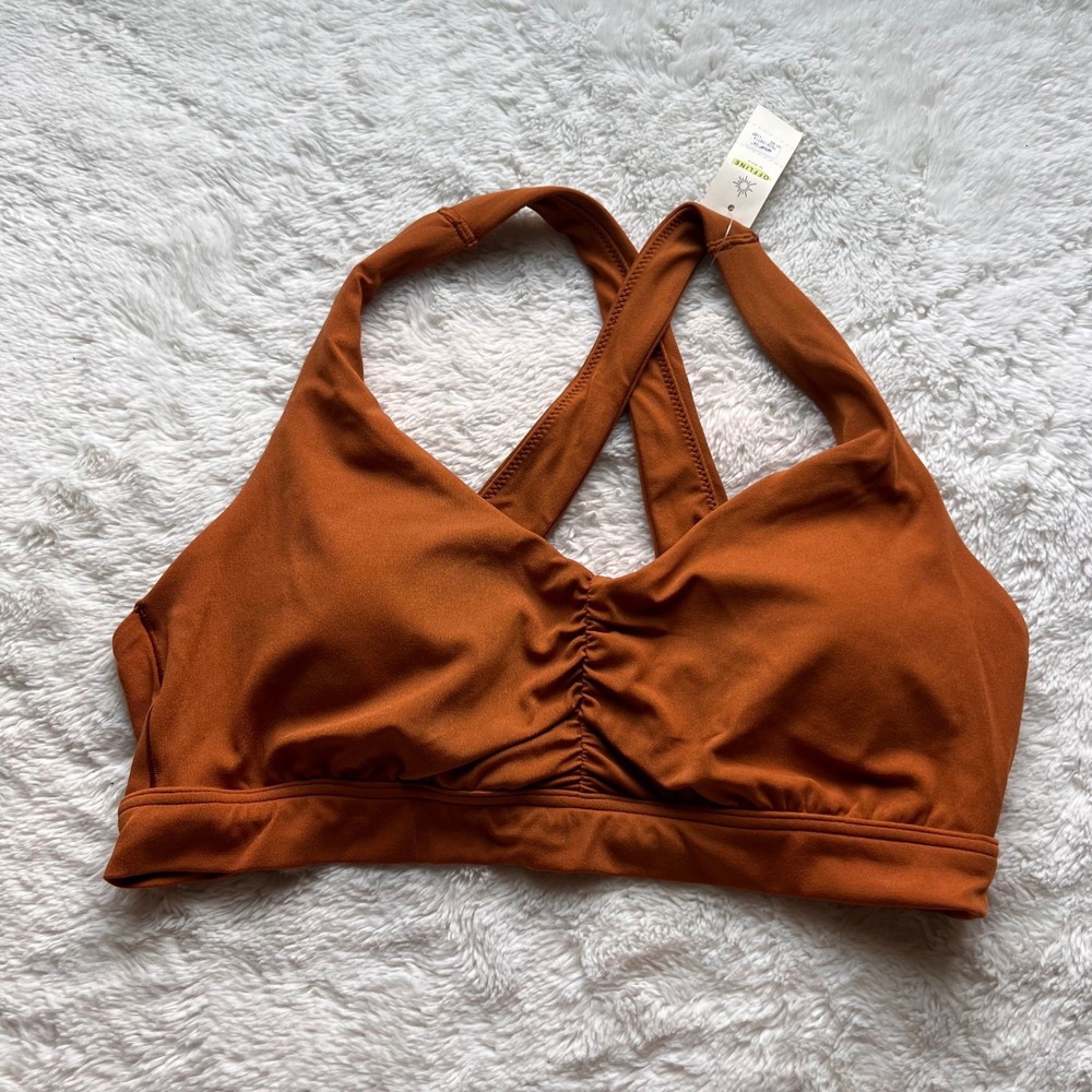 OFFLINE by Aerie Real Me Xtra Strappy Sports Bra Rust Orange Ruched Cinch L NEW